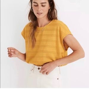 MADEWELL pointelle mustard knit cap sleeve crop